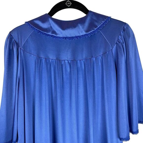 Vintage blue short sleeve lace trim button front lightweight robe - Picture 6 of 7